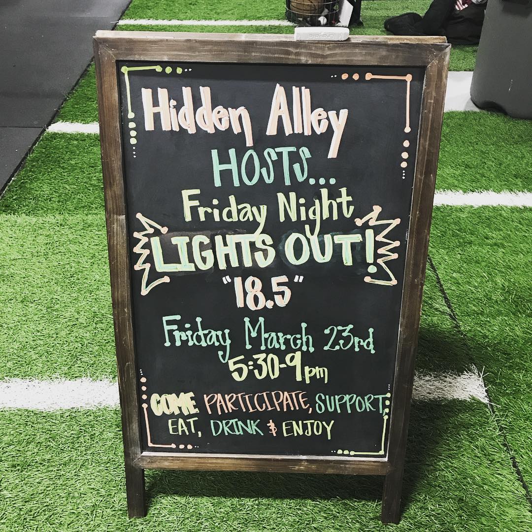 Closing up the open with another fun night @hidden_alley_crossfit! 5 heats for 18.5, Two kegs, wine, tacos from @fonzis_tacos, 2 bounce houses for the kids (or drunk adults), and plenty of room for friends and family to join! Mark your calendars! If you missed the first one, you’ll want to make sure you experience the atmosphere this time