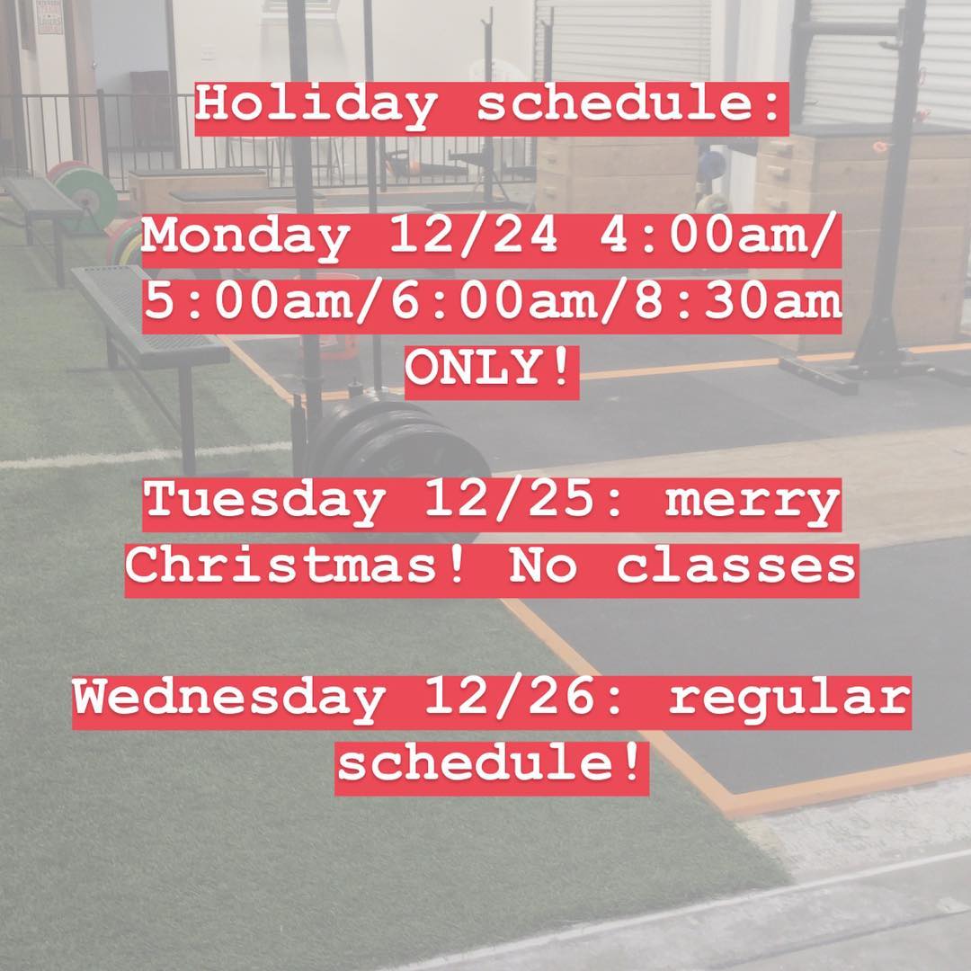 HOLIDAY SCHEDULE! Mindbody is updated so if you forget, check mindbody and make sure to sign up for class