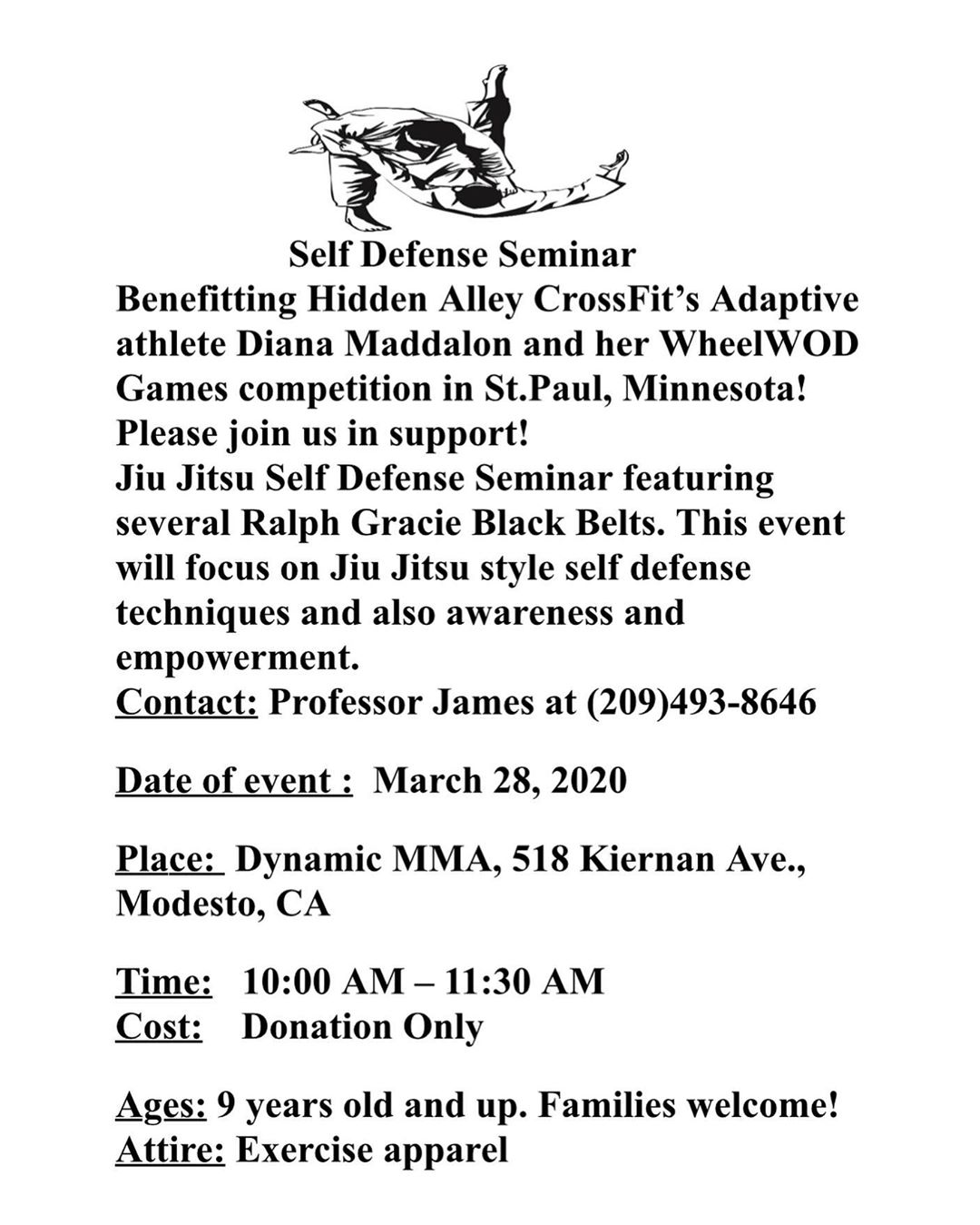 ???@hiddenalleycrossfit adaptive athlete @dianamaddalon has qualified for @wheelwod games competition in Minnesota!???
This is long, and expensive weekend for everyone participating, so Diana’s husband @jamesmaddalon will be holding a donation based jiu jitsu self defense seminar to raise funds for her! ??
•
The seminar will be from 10:00am-11:30am on Saturday, March 28th at @dynamicmma located at 518 Keirnan Ave, modesto Ca 95356. •
This is an awesome service provided by extremely skilled professionals, so you will receive something that will benefit you in many ways! •
DM for details on this event #