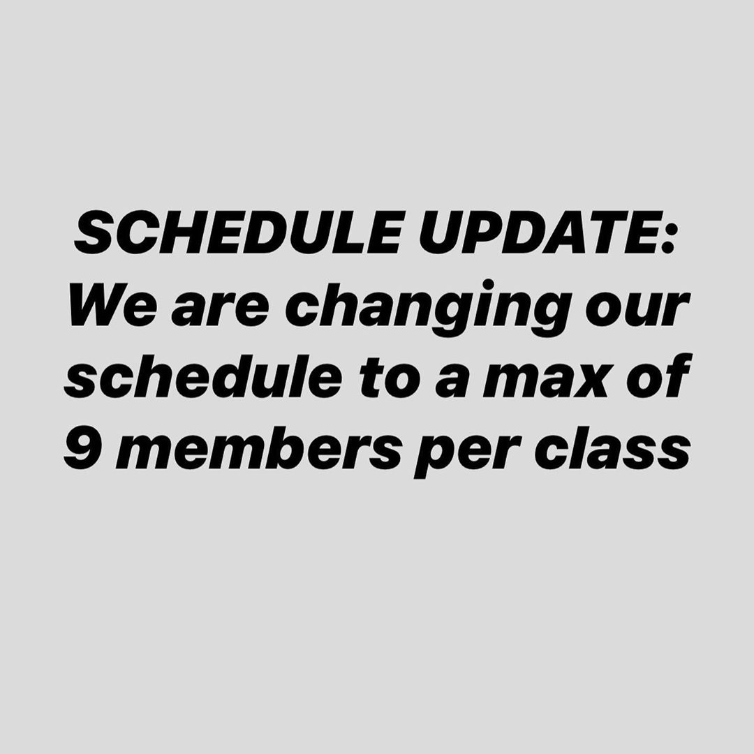 Sign up for class. New max capacity will be 9/class.

When class is over, unfortunately we must ask you to go home. No accessory work… ?‍♂️ We apologize for this inconvenience. We are continuing to make all the efforts we can to keep the doors open!!